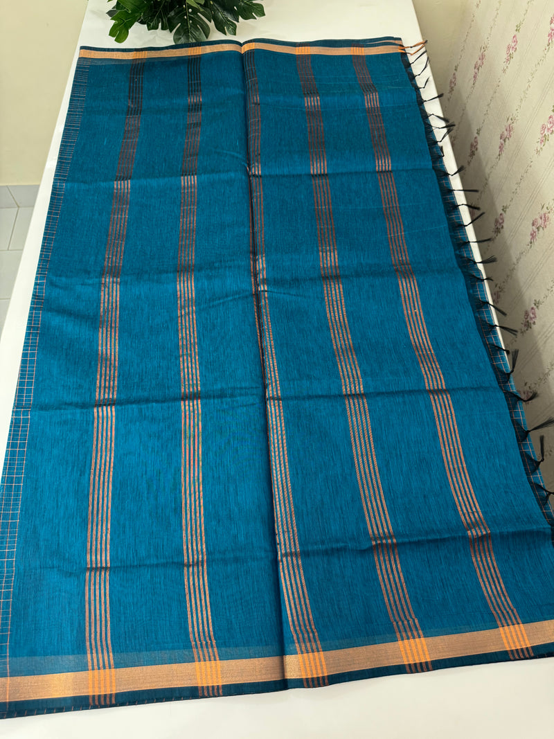 Mangalagiri Silk Cotton Saree with zari checks MS90321 PeacockBlue