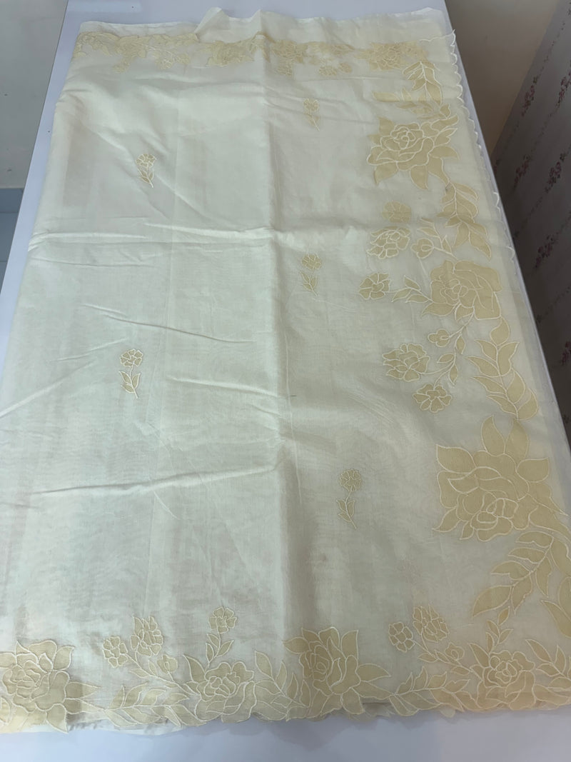 Mul chanderi applique work saree  MSH136 - Cream