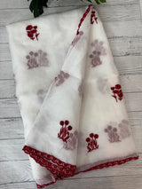 Soft kota checks saree with embroidery - SVTS29 white & red