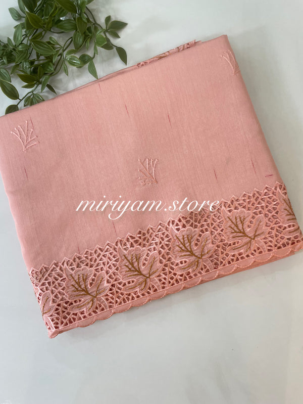 Cutwork semi Tussar saree MSTS350 PeachPink