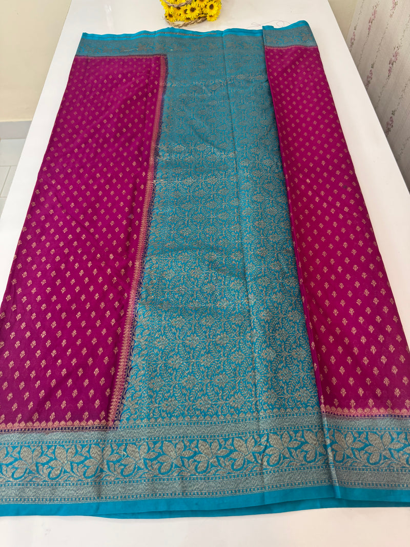 Banarasi viscose Georgette saree MKGS611- Magenta to CobaltBlue