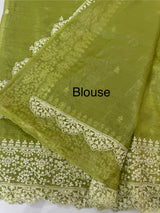 Soft crush Organza saree with embroidery and pearl work MS14790