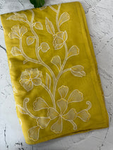 Blended Malai chanderi saree with applique work saree  MSM5676 Yellow(1)