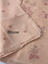 Soft kota silk saree with applique embroidery and scalloped border MS15232- PastelPeach