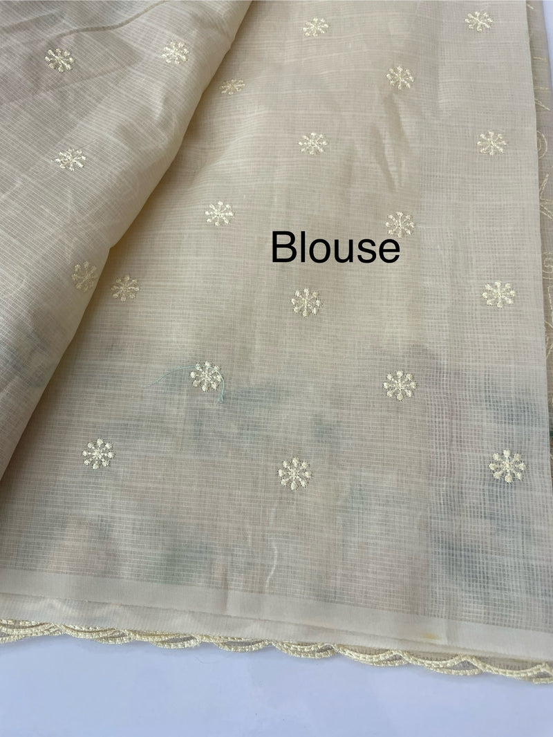 Phulkari NetKota embroidery saree - MSH126 Beige