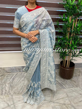 Crush Organza embroidery saree MCR117 GreyishBlue