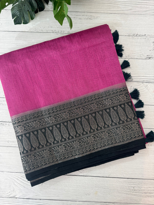 Jute linen sarees with contrast pallu & blouse MJL456