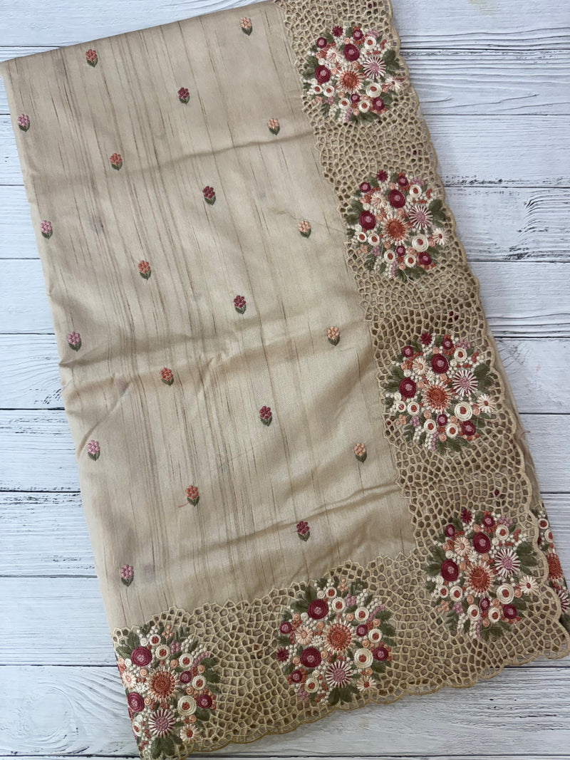 Cutwork Blended tussar saree MTS610 - Beige