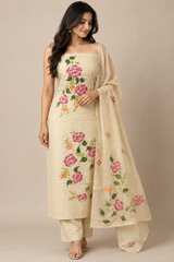 Unstitched Chanderi suit Set with kanta work- MK172