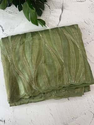 Georgette - Organza saree with thread work MS349 Green