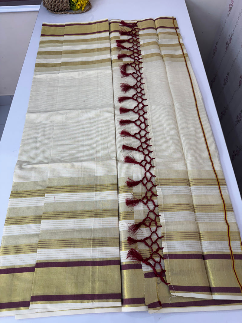 Kerala tissue saree- Gold lines