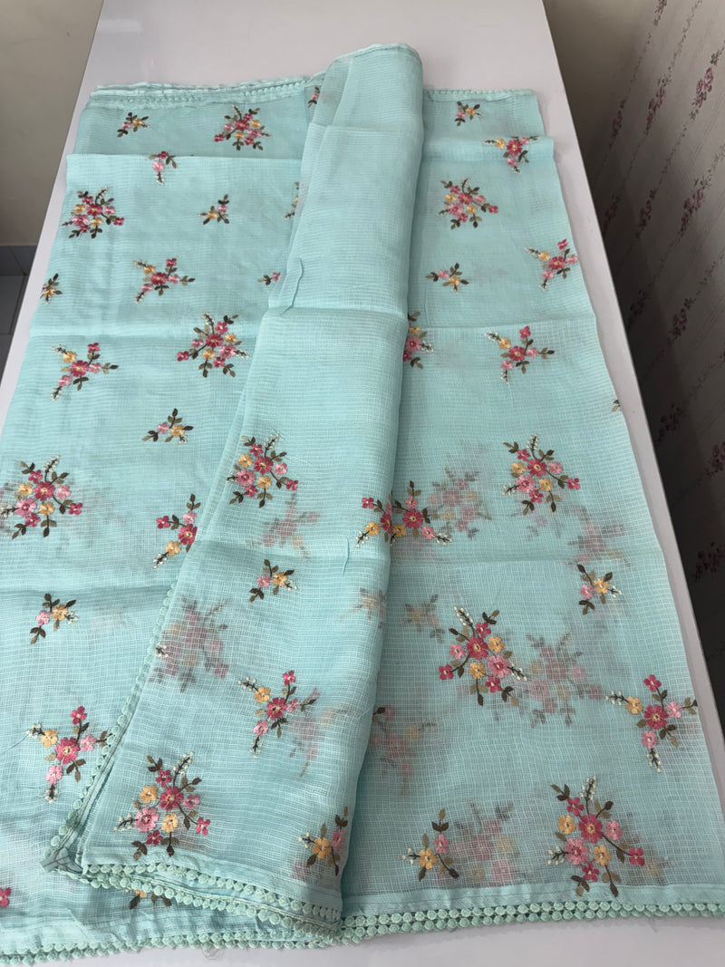 Soft kota silk saree with embriodery MS12279 - Pastel blue