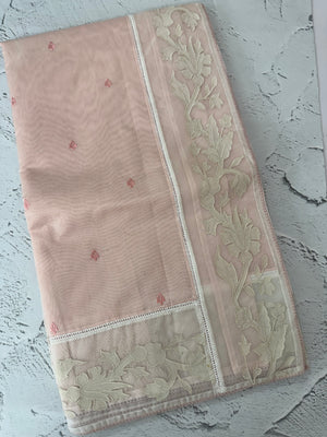 Mul chanderi cotton saree with organza applique borders MSH212 - PastelPeach