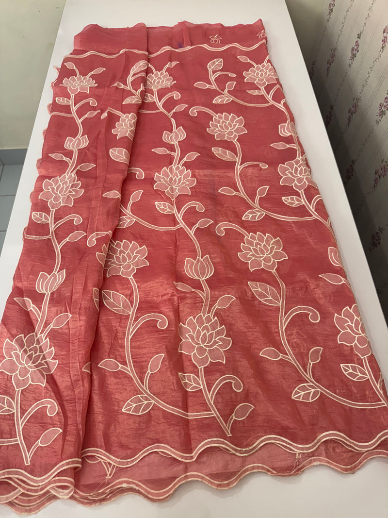 Crush Organza Applique work saree MS14987- PeachPink