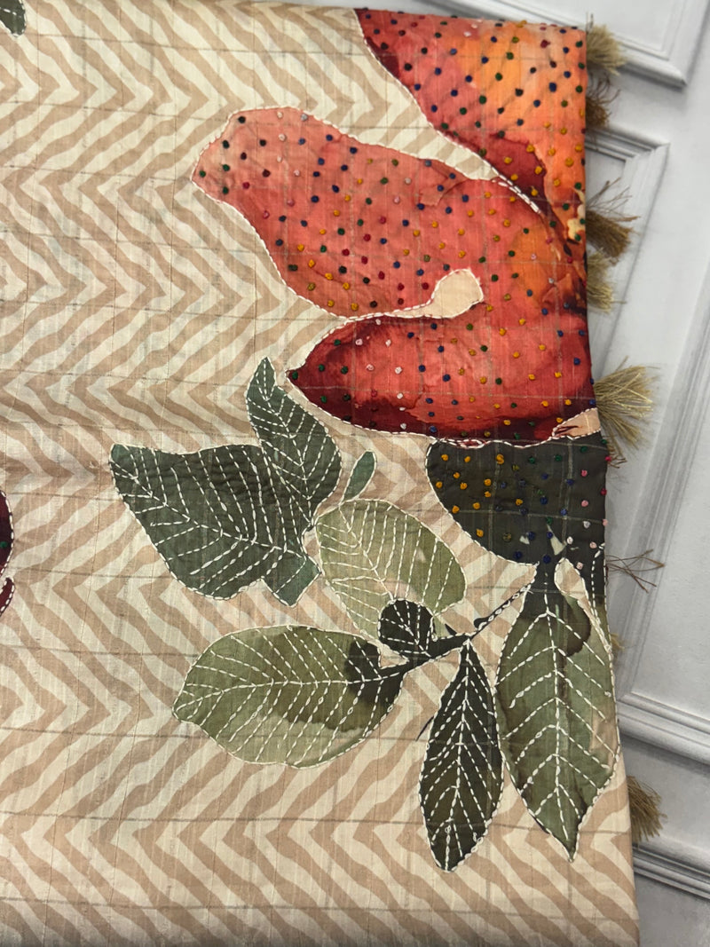 Blended tussar silk saree with french knots, sequence and kanta work - MS14855