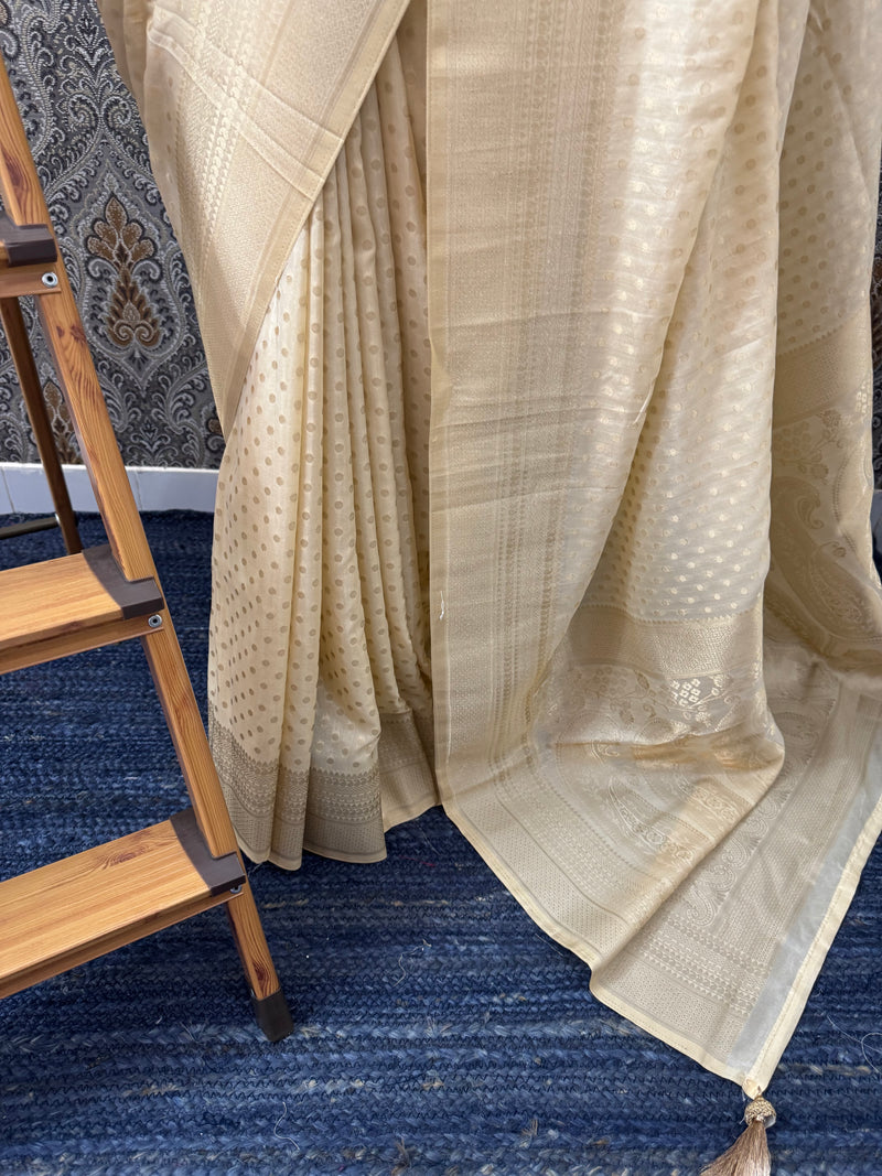 Banarasi Soft chiffon mix saree with buttas MS8145- Cream