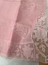Viscose Organza saree with applique work-MSH101 Pink