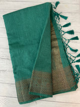 Jute silk saree with antique zari weaving MJL399- JadeGreen