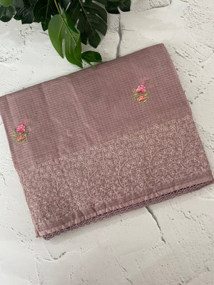 Kota checks embriodery saree MS7689 PastelMauve