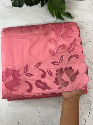 Semi silk saree with applique borders MSH231 PeachPink