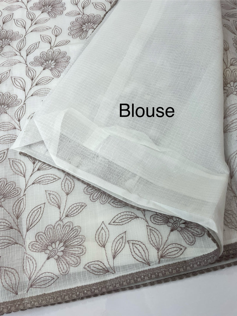 Kota cotton embriodery saree MS1490- White & DuskyMauve