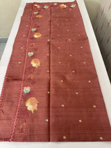 Crushed Blended tussar silk saree with embroidery- MTS355 - BrownyPeach
