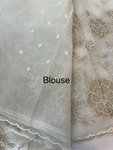 Semi organza saree with appliqué work - MSH906 White(3)