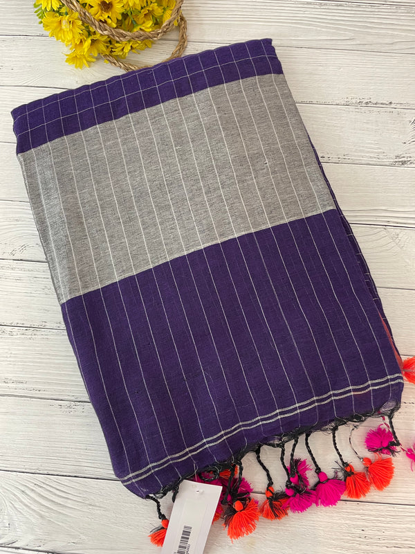 Linen checks saree with zari border MLS9788