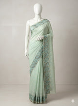 Phulkari NetKota embroidery saree - MSH126 Pastel PistaGreen