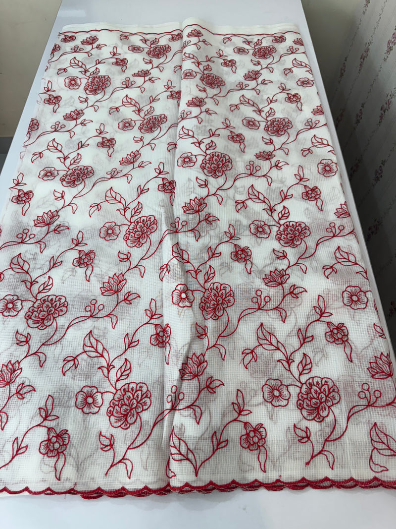 NetKota embriodery saree  MSH119 Red & White