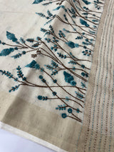 Tissue linen saree with embroidery MLS8977
