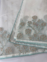 NetKota Applique work saree  MSH123- White & AquaBlue