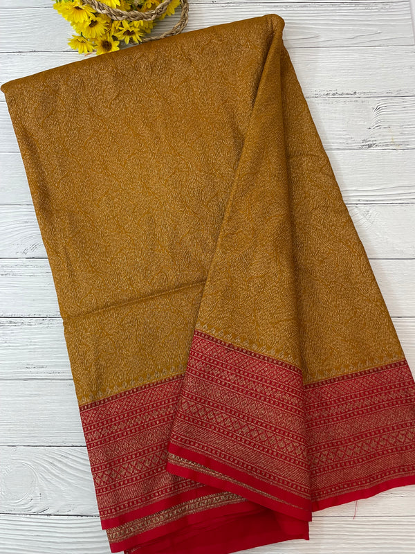 Banarasi semi katan saree with contrast border MS6665- Mustard to Red