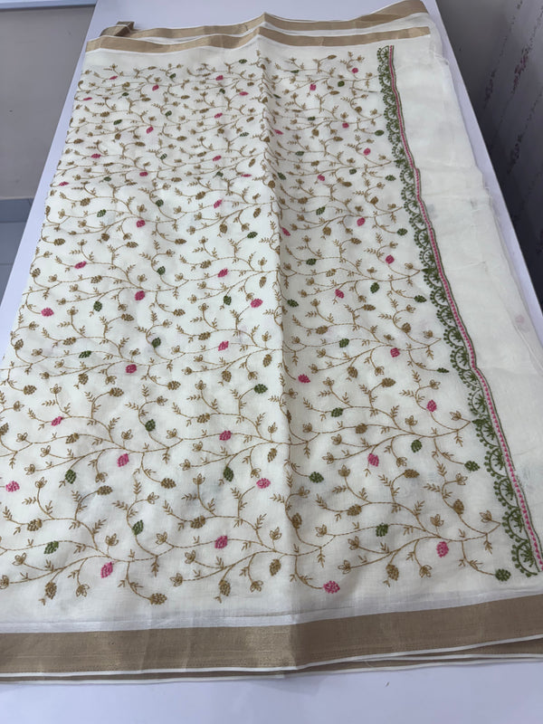 Soft cotton slub saree with embroidery MS2302