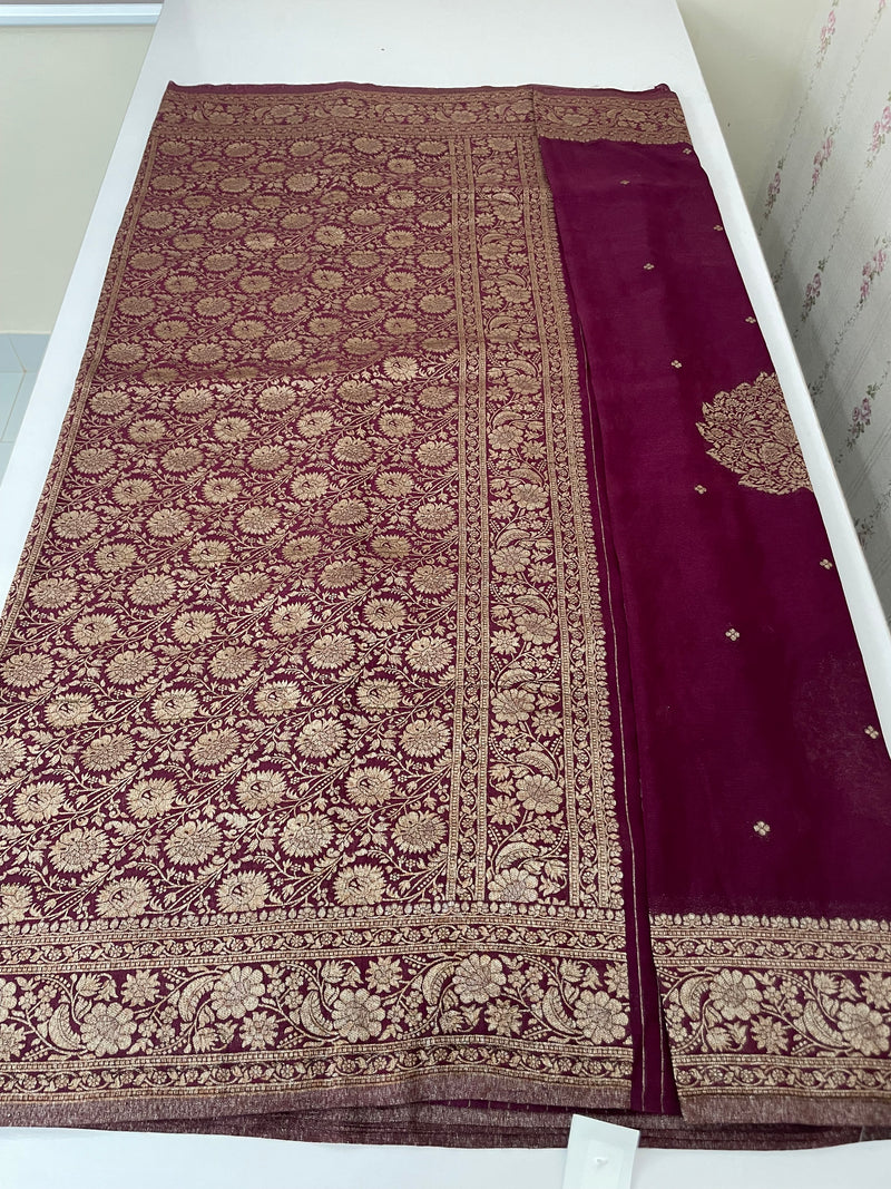 Semi banarasi Crepe Chiffon saree - MS1499 WINE