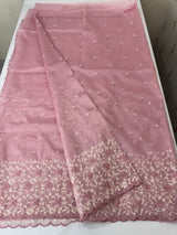 Glassy tissue organza saree with embroidery FKSF133- PastelPink
