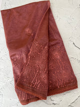 Glass tissue organza saree with embroidery MSF121 (3) Metallic DarkPeach