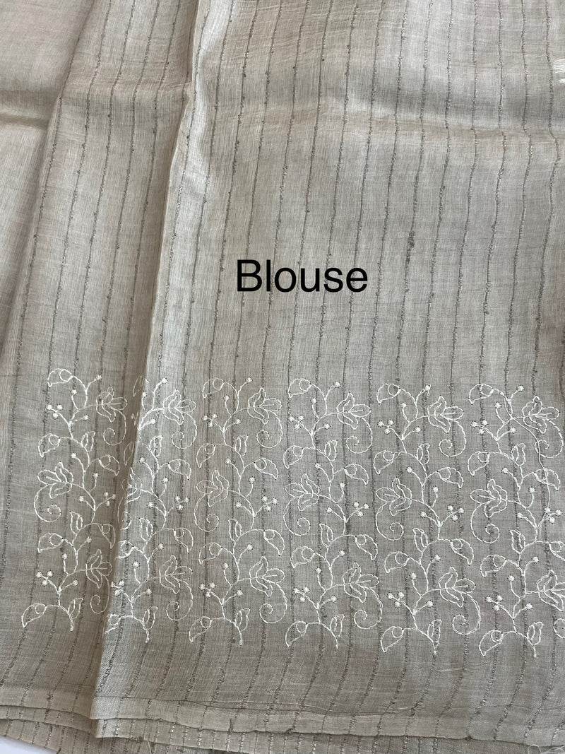 Pure desi tussar silk saree with embroidery - MTSS659(1) Chiku