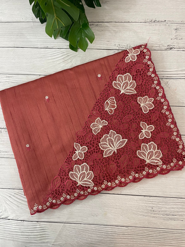 Cutwork Semi tussar saree MTSS674 ReddishPeach
