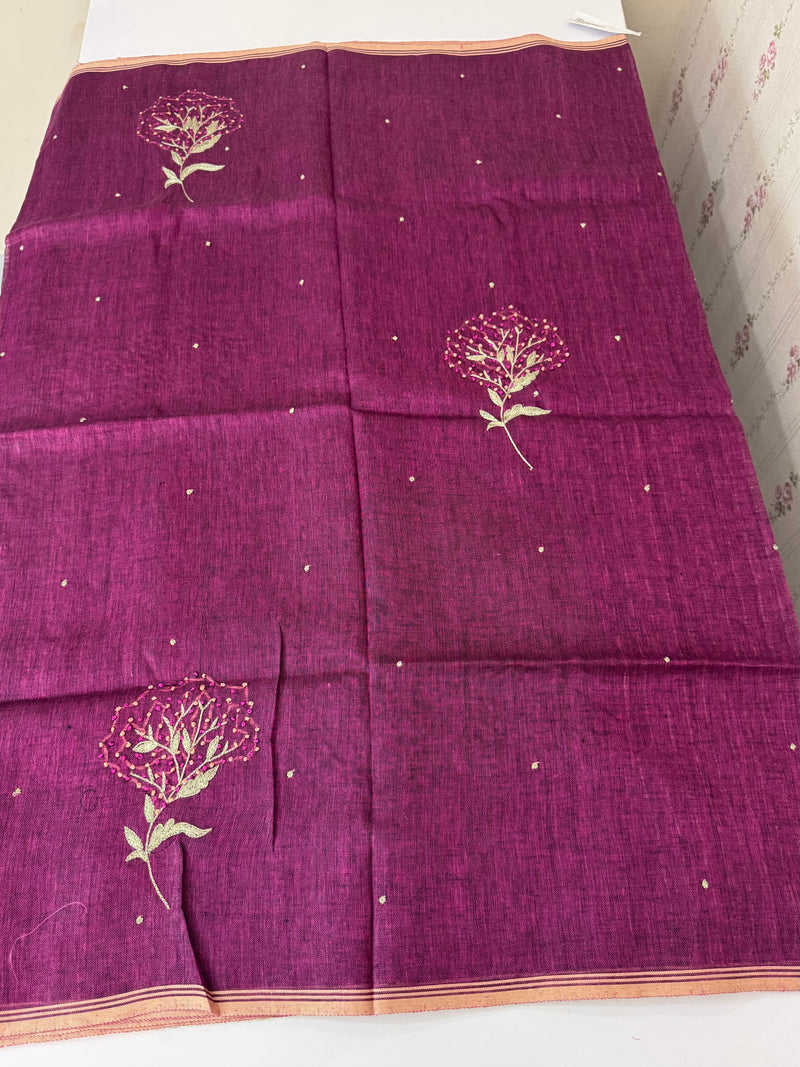 Pure linen handwork sarees MLS7854