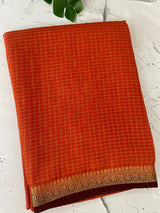 Crepe chiffon saree with small checks zari weaving  MS81890