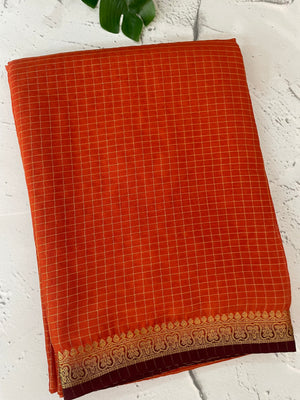 Crepe chiffon saree with small checks zari weaving  MS81890