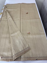 Blended tussar saree with kanta embroidery and cutwork pallu  - Beige MS5223 (1)