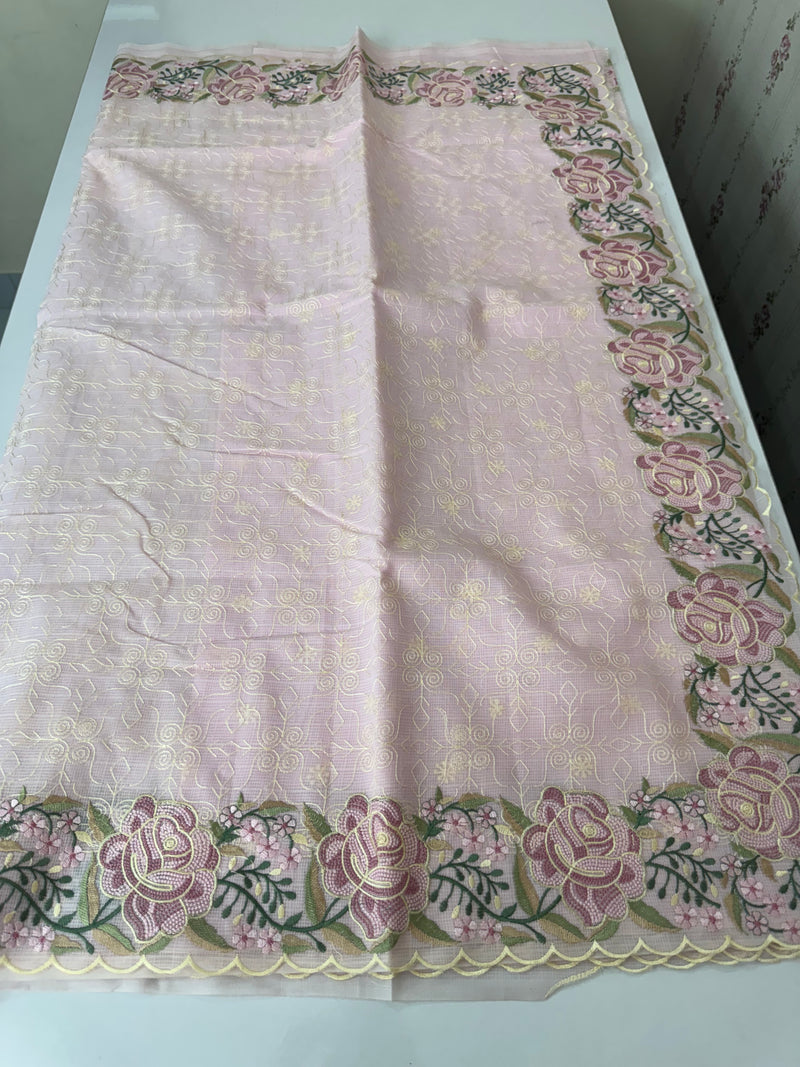 Phulkari NetKota embroidery saree - MSH126 PastelPink