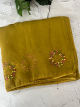 Crush chiffon saree with embroidery MCH345 MustardOlive