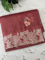 Soft crush Organza saree with embroidery and applique work MS14764 DustyMaroon