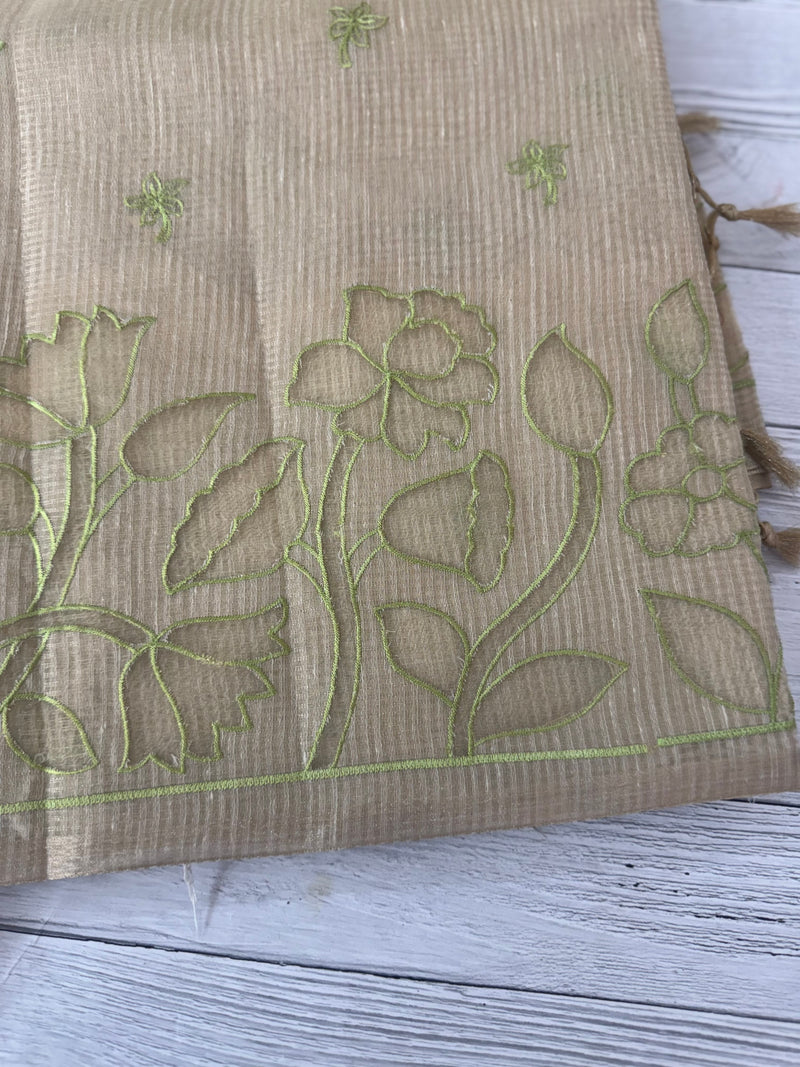 Tissue silk saree with applique work MTSS987