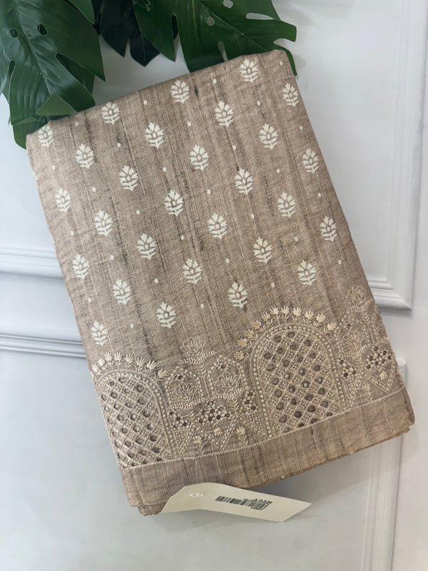 Cutwork blended tussar saree SNFNICY Beige