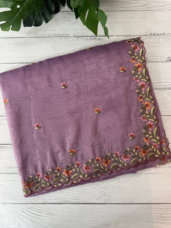 Crush Organza embroidery saree MS14567 Lavender