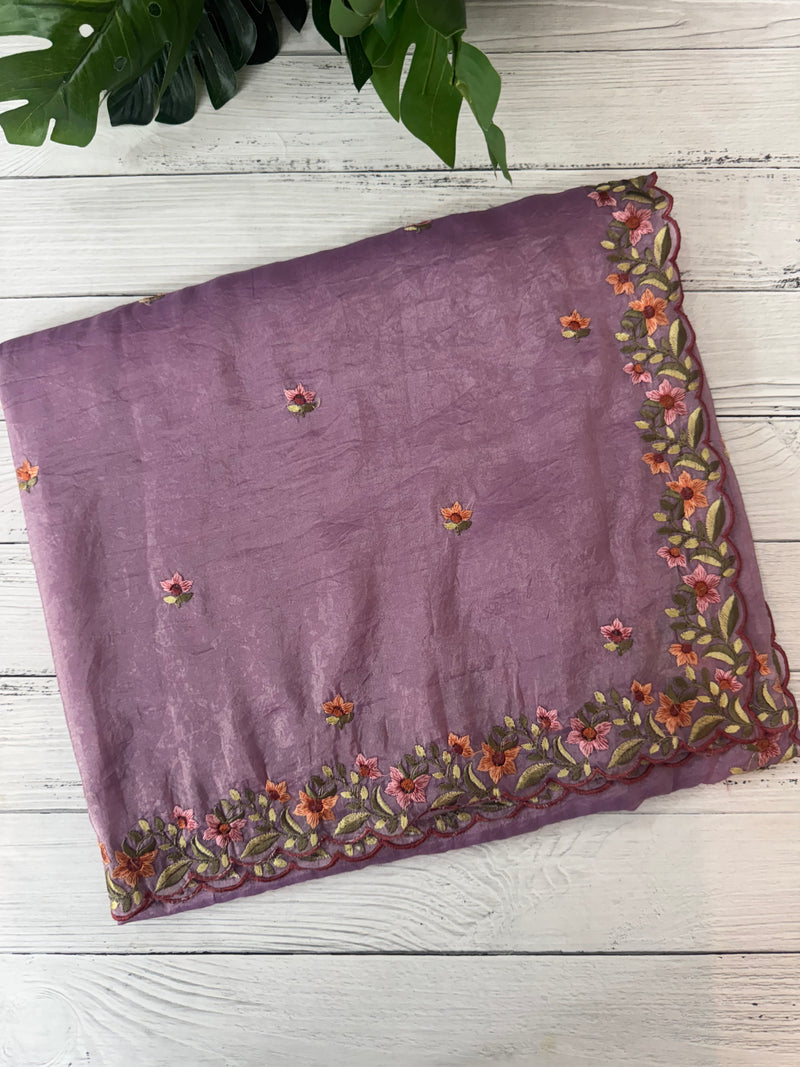 Crush Organza embroidery saree MS14567 Lavender